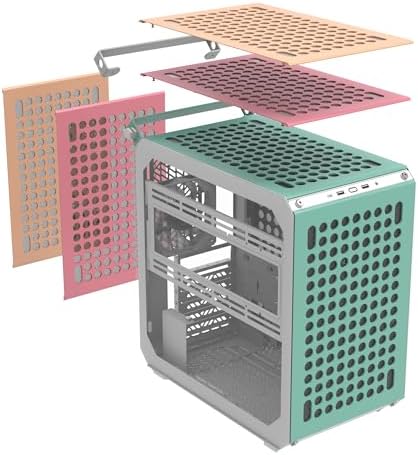 Cooler Master QUBE 500 Flatpack Macaron High Airflow Gaming ATX PC Mid Tower  Customizable  Tempered Glass  Vertical GPU Mount  365mm GPU Clearances  USB C  Carrying Handle  Gem Mini