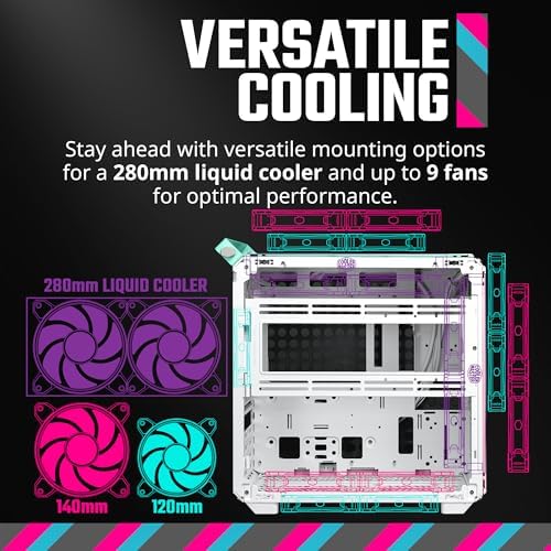 Cooler Master QUBE 500 Flatpack Macaron High Airflow Gaming ATX PC Mid Tower  Customizable  Tempered Glass  Vertical GPU Mount  365mm GPU Clearances  USB C  Carrying Handle  Gem Mini