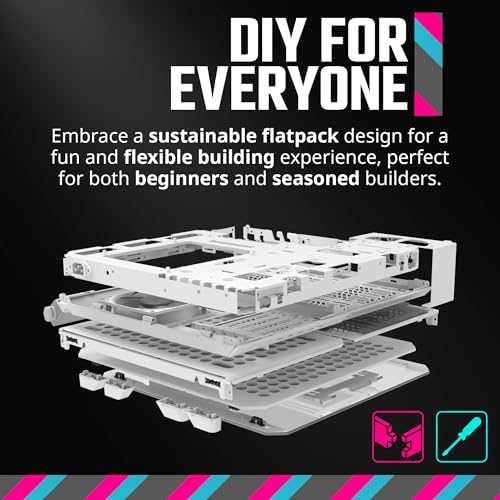 Cooler Master QUBE 500 Flatpack Macaron High Airflow Gaming ATX PC Mid Tower  Customizable  Tempered Glass  Vertical GPU Mount  365mm GPU Clearances  USB C  Carrying Handle  Gem Mini