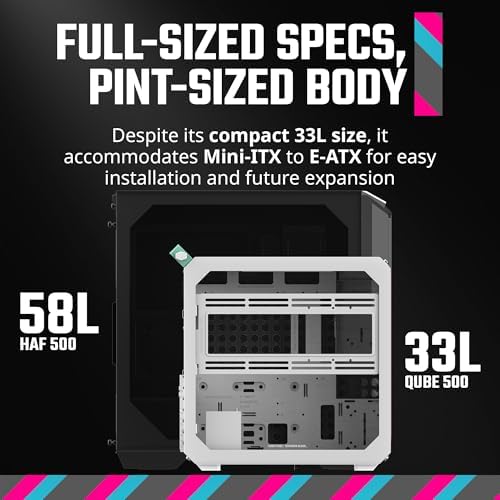 Cooler Master QUBE 500 Flatpack Macaron High Airflow Gaming ATX PC Mid Tower  Customizable  Tempered Glass  Vertical GPU Mount  365mm GPU Clearances  USB C  Carrying Handle  Gem Mini