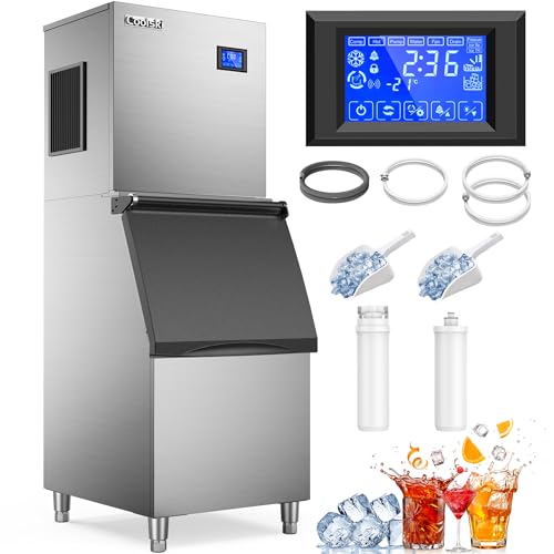 Coolski Commercial Ice Maker Machine 450LBS/24H  22 Wide Ice Machine with 300LBS Large Storage Bin  Clear Ice Cubes Air Cooled Stainless Steel Ice Maker for Restaurant/Bar/Cafe/Business