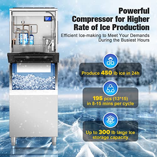 Coolski Commercial Ice Maker Machine 450LBS/24H  22 Wide Ice Machine with 300LBS Large Storage Bin  Clear Ice Cubes Air Cooled Stainless Steel Ice Maker for Restaurant/Bar/Cafe/Business