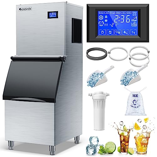 Coolski Commercial Ice Maker Machine 450LBS/24H  22 Wide Ice Machine with 300LBS Large Storage Bin  Clear Ice Cubes Air Cooled Stainless Steel Ice Maker for Restaurant/Bar/Cafe/Business