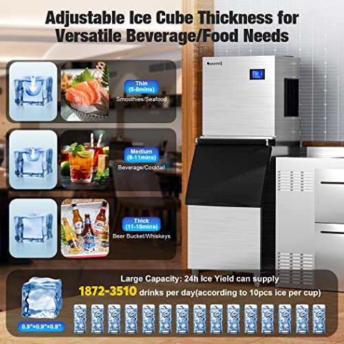 Coolski Commercial Ice Maker Machine 450LBS/24H  22 Wide Ice Machine with 300LBS Large Storage Bin  Clear Ice Cubes Air Cooled Stainless Steel Ice Maker for Restaurant/Bar/Cafe/Business