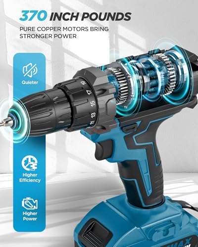 Cordless Drill  21V Power Drill with Dual 2 0Ah Power Pack and Charger  Power Electric Battery Drills Set  3/8 Chuck  25 1 Torque  Compact Drills with 90 Accessories Tool for DIY  Home Repair & Gift