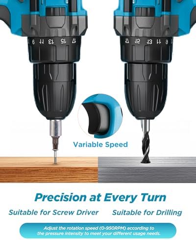 Cordless Drill  21V Power Drill with Dual 2 0Ah Power Pack and Charger  Power Electric Battery Drills Set  3/8 Chuck  25 1 Torque  Compact Drills with 90 Accessories Tool for DIY  Home Repair & Gift