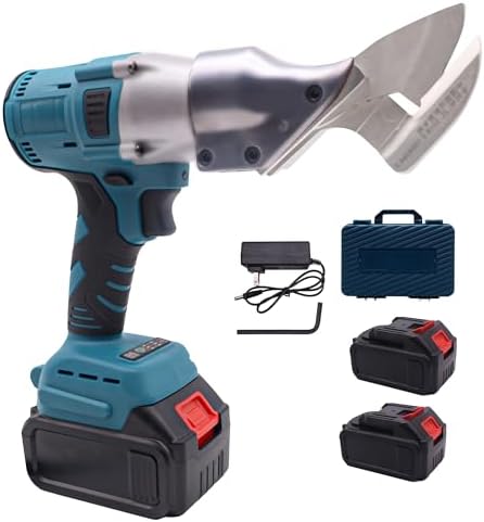 Cordless Electric Metal Shear with 360  Swivel Head   Rechargeable Sheet Metal Cutter Scissors for Steel & Aluminum  Includes 2 1500mAh Batteries & Charger   Blue