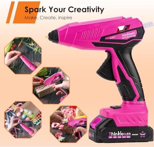 Cordless Hot Glue Gun   20V Temp Adjust Hot Glue Gun with 43PCS Full Size Hot Glue Sticks  Pink Fast Heating Glue Gun and Sticks Set for DIY  Arts & Craft  Decorations  Gift for Women