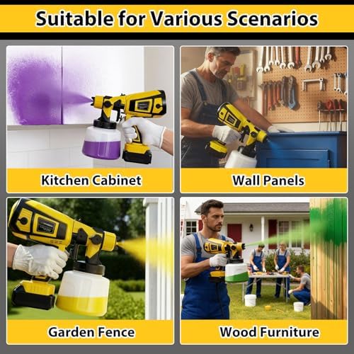 Cordless Paint Sprayer with Battery 2 X 4000mAh 21V  5 Nozzles & 3 Spray Modes  Spray Paint Gun with 1400ML Container  Handheld Paint Sprayer for House Painting Furniture Cabinets Fence Wall