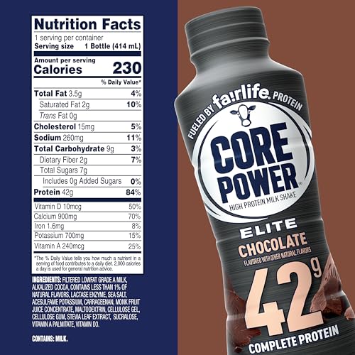 Core Power Elite High Protein Shake  Chocolate  42g Bottle  14oz  12 Pack