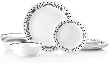 Corelle Vitrelle 18 Piece Service for 6 Dinnerware Set Triple Layer Glass and Chip Resistant  Lightweight Round Plates and Bowls Set  Winter Frost White