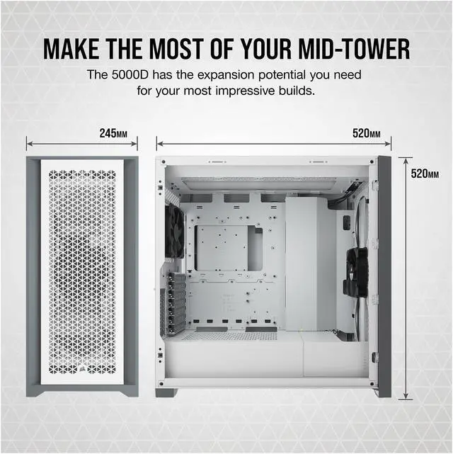 Corsair 5000D Airflow Tempered Glass Mid Tower ATX PC Case  White  CC 9011211 WW