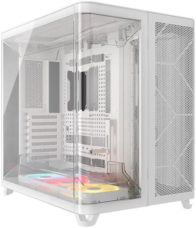 Corsair AIR 5400 LX R RGB iCUE LINK Triple Chamber Mid Tower PC Case White with 3x iCUE LINK LX R RGB 120mm reverse rotor fans and System Hub Pre Installed  BTF Back Plug Motherboard Design