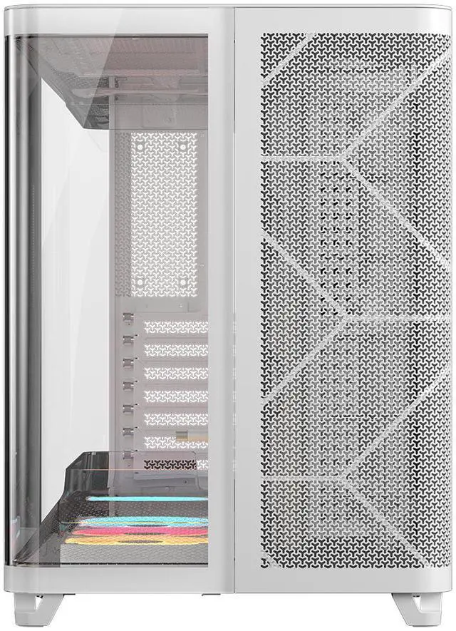 Corsair AIR 5400 LX R RGB iCUE LINK Triple Chamber Mid Tower PC Case White with 3x iCUE LINK LX R RGB 120mm reverse rotor fans and System Hub Pre Installed  BTF Back Plug Motherboard Design