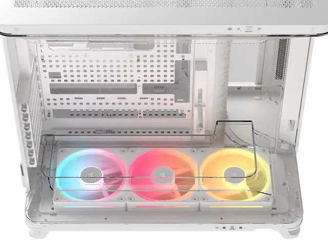 Corsair AIR 5400 LX R RGB iCUE LINK Triple Chamber Mid Tower PC Case White with 3x iCUE LINK LX R RGB 120mm reverse rotor fans and System Hub Pre Installed  BTF Back Plug Motherboard Design