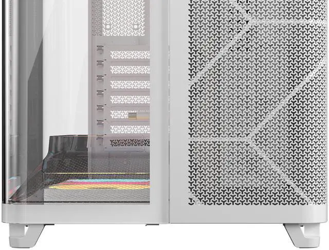 Corsair AIR 5400 LX R RGB iCUE LINK Triple Chamber Mid Tower PC Case White with 3x iCUE LINK LX R RGB 120mm reverse rotor fans and System Hub Pre Installed  BTF Back Plug Motherboard Design