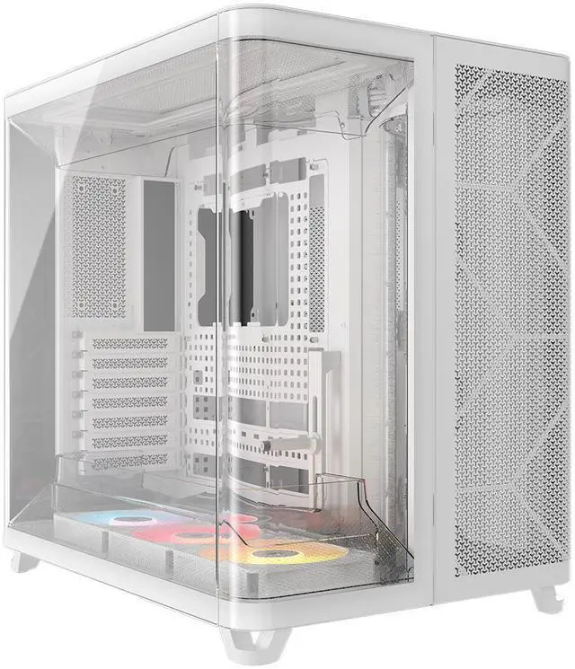 Corsair AIR 5400 RS R ARGB Triple Chamber Mid Tower PC Case White with 3x RS R 120mm reverse PWM ARGB fans Pre installed  BTF Back Plug Motherboard Design