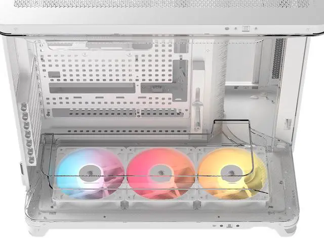 Corsair AIR 5400 RS R ARGB Triple Chamber Mid Tower PC Case White with 3x RS R 120mm reverse PWM ARGB fans Pre installed  BTF Back Plug Motherboard Design