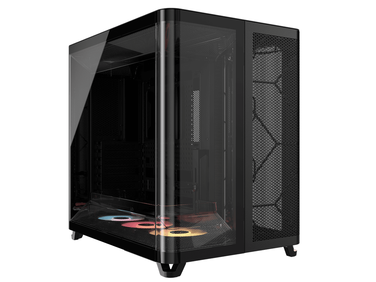 Corsair AIR 5400 RS R ARGB Triple Chamber Mid Tower PC Case Black with 3x RS R 120mm reverse PWM ARGB fans Pre installed  BTF Back Plug Motherboard Design