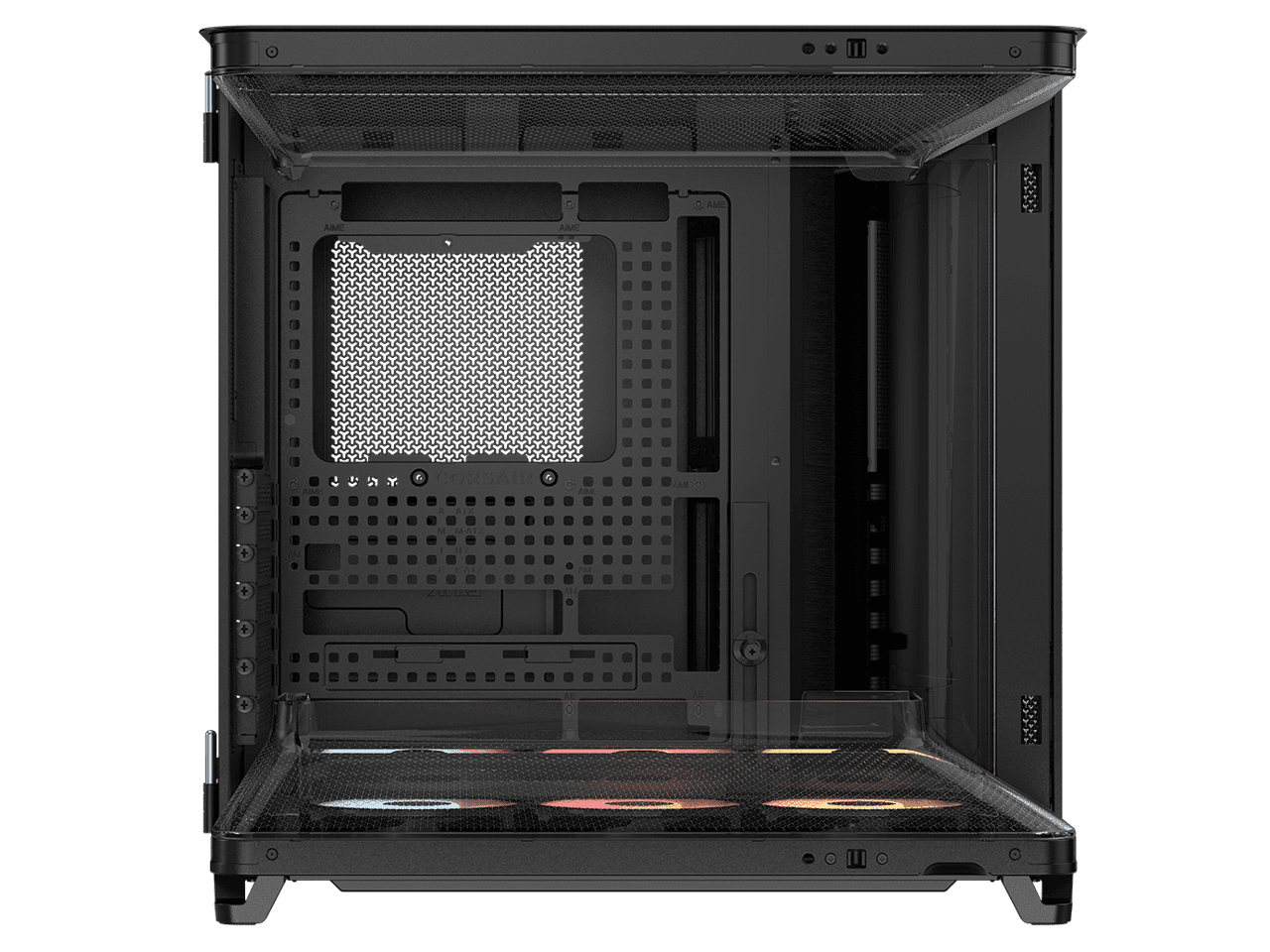 Corsair AIR 5400 RS R ARGB Triple Chamber Mid Tower PC Case Black with 3x RS R 120mm reverse PWM ARGB fans Pre installed  BTF Back Plug Motherboard Design