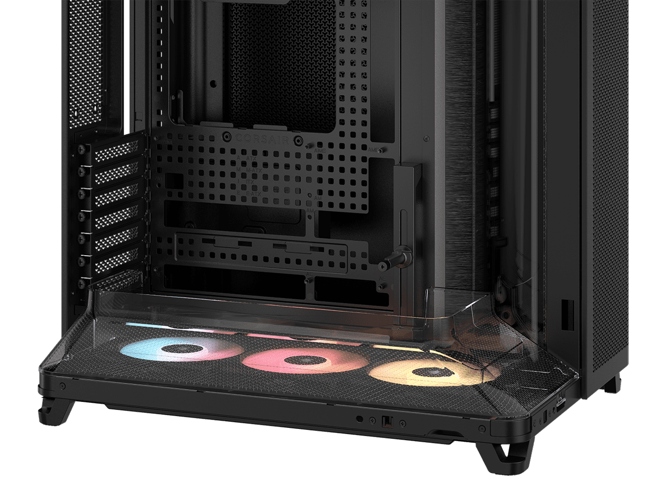 Corsair AIR 5400 RS R ARGB Triple Chamber Mid Tower PC Case Black with 3x RS R 120mm reverse PWM ARGB fans Pre installed  BTF Back Plug Motherboard Design