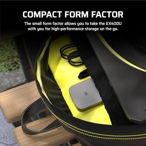 Corsair EX400U 2TB USB4 Portable External Type C SSD   Up to 4 000MB/s Read  3 600MB/s Write  USB 3 2 Gen2 2x2  Plug and Play  Thunderbolt 4  MagSafe  Includes 40Gbps Cable  Windows PC  iOS Mac   Gray