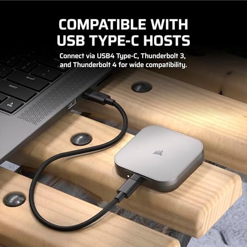 Corsair EX400U 2TB USB4 Portable External Type C SSD   Up to 4 000MB/s Read  3 600MB/s Write  USB 3 2 Gen2 2x2  Plug and Play  Thunderbolt 4  MagSafe  Includes 40Gbps Cable  Windows PC  iOS Mac   Gray
