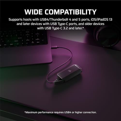 Corsair EX400U Survivor 2TB USB4 External SSD   Up to 4000 MB/s  IP55 Rugged Drive  Plug & Play for PC  Mac & iPad   Black