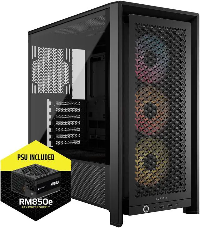 Corsair Frame 4000D Black Steel / Tempered Glass ATX Mid Tower Computer Case with RM850e Power Supply installed