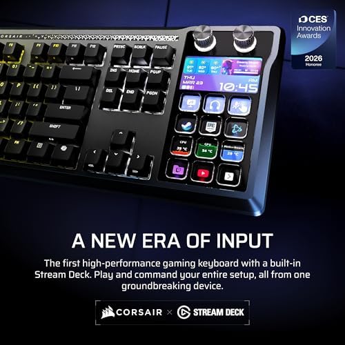 Corsair Galleon 100 SD RGB Teclado mecánico para juegos con cable - QWERTY US, Stream Deck-integrado, pulsos MLX Thocky PBT intercambiables en caliente, interruptores de doble disparo PBT FlashTap SOCD, 8,000Hz - Negro