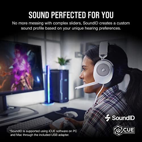 Corsair HS65 Surround Multiplatform Wired Gaming Headset   Dolby Atmos   SonarWorks SoundID   iCUE Compatible   PC  Mac  PS5  PS4  Xbox  Nintendo Switch  Mobile   White
