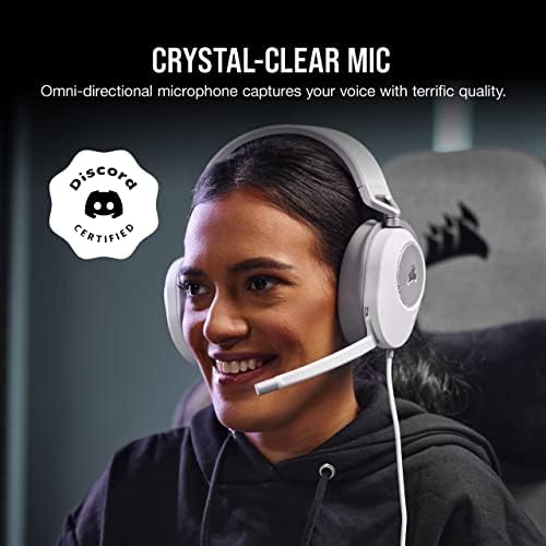 Corsair HS65 Surround Multiplatform Wired Gaming Headset   Dolby Atmos   SonarWorks SoundID   iCUE Compatible   PC  Mac  PS5  PS4  Xbox  Nintendo Switch  Mobile   White