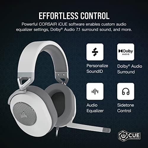 Corsair HS65 Surround Multiplatform Wired Gaming Headset   Dolby Atmos   SonarWorks SoundID   iCUE Compatible   PC  Mac  PS5  PS4  Xbox  Nintendo Switch  Mobile   White