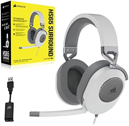 Corsair HS65 Surround Multiplatform Wired Gaming Headset   Dolby Atmos   SonarWorks SoundID   iCUE Compatible   PC  Mac  PS5  PS4  Xbox  Nintendo Switch  Mobile   White