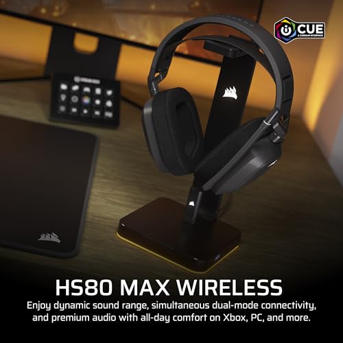 Corsair HS80 MAX Wireless Xbox Gaming Headset with Bluetooth   Dolby Atmos   Broadcast Quality Microphone   iCUE Compatible   Xbox  PC  Mac  Mobile   Steel Gray