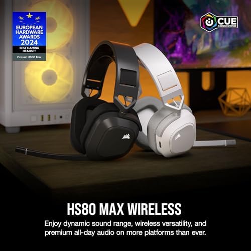 Corsair HS80 MAX Wireless Multiplatform Gaming Headset with Bluetooth   Dolby Atmos   Broadcast Quality Microphone   iCUE Compatible   PC  Mac  PS5  PS4  Mobile   Steel Gray