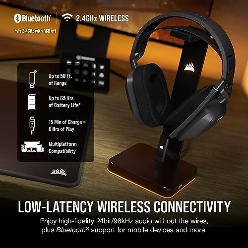Corsair HS80 MAX Wireless Multiplatform Gaming Headset with Bluetooth   Dolby Atmos   Broadcast Quality Microphone   iCUE Compatible   PC  Mac  PS5  PS4  Mobile   Steel Gray