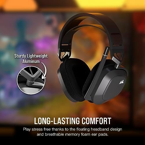 Corsair HS80 MAX Wireless Multiplatform Gaming Headset with Bluetooth   Dolby Atmos   Broadcast Quality Microphone   iCUE Compatible   PC  Mac  PS5  PS4  Mobile   Steel Gray