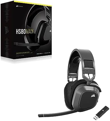 Corsair HS80 MAX Wireless Multiplatform Gaming Headset with Bluetooth   Dolby Atmos   Broadcast Quality Microphone   iCUE Compatible   PC  Mac  PS5  PS4  Mobile   Steel Gray