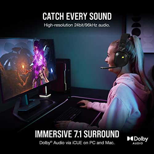 Corsair HS80 RGB USB Premium Gaming Headset with Dolby Audio 7 1 Surround Sound  Broadcast Grade Omni Directional Microphone  Memory Foam Earpads  High Fidelity Sound  Durable Construction  Carbon