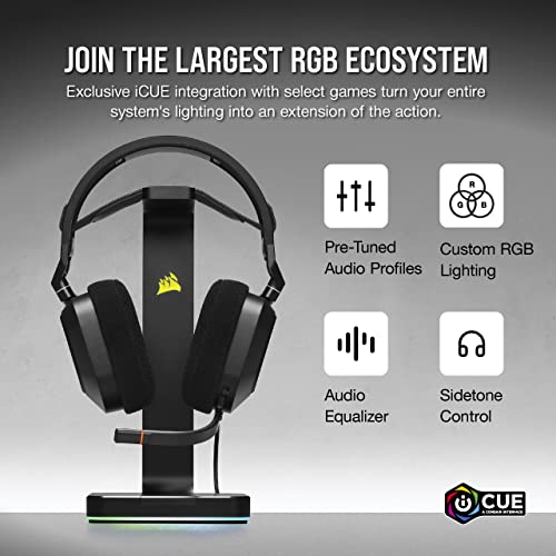 Corsair HS80 RGB USB Premium Gaming Headset with Dolby Audio 7 1 Surround Sound  Broadcast Grade Omni Directional Microphone  Memory Foam Earpads  High Fidelity Sound  Durable Construction  Carbon