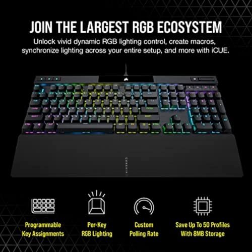 Corsair K70 PRO RGB Optical Mechanical Gaming Keyboard   OPX Linear Switches  PBT Double Shot Keycaps  8 000Hz Hyper Polling  Magnetic Soft Touch Palm Rest   NA Layout  QWERTY   Black