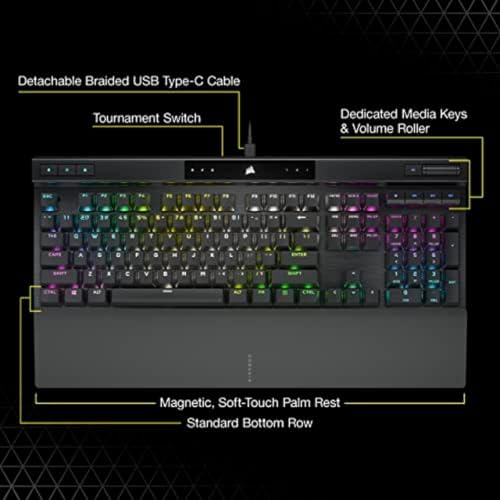 Corsair K70 PRO RGB Optical Mechanical Gaming Keyboard   OPX Linear Switches  PBT Double Shot Keycaps  8 000Hz Hyper Polling  Magnetic Soft Touch Palm Rest   NA Layout  QWERTY   Black
