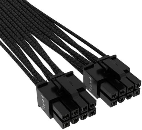 Corsair Premium 600W PCIe 5 0 12VHPWR PSU Cable RMX  RMX Shift  RMe  HXi  SF and SF L PSUs only   Requires 2X Type 4 Connectors   12 4pin Connector   Mesh Paracord Sleeving   Black