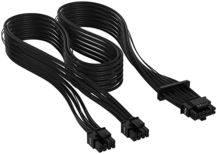 Corsair Premium 600W PCIe 5 0 12VHPWR PSU Cable RMX  RMX Shift  RMe  HXi  SF and SF L PSUs only   Requires 2X Type 4 Connectors   12 4pin Connector   Mesh Paracord Sleeving   Black