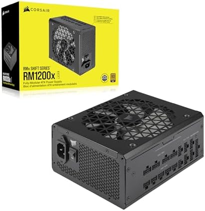Corsair RM1200x Shift Fully Modular ATX Power Supply   Modular Side Interface   ATX 3 1 & PCIe 5 1 Compliant   Zero RPM Fan Mode   105 C Rated Capacitors   80 Plus Gold Efficiency   Black