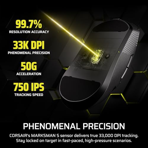 Corsair Sabre v2 PRO Wireless MG FPS Gaming Mouse   33 000 DPI Marksman S Sensor  8 000Hz Hyper Polling  Durable Magnesium  Lightweight  Up to 120hr Battery   Black