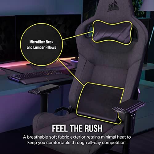 Corsair T3 Rush Fabric Gaming Chair  2023    Racing Inspired Design   Soft Fabric Exterior   Padded Neck Cushion   Memory Foam Lumbar Support   Adjustable Seat Height   Charcoal