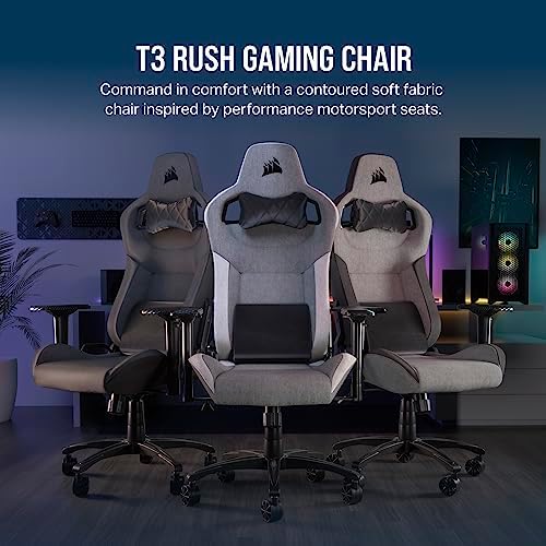 Corsair T3 Rush Fabric Gaming Chair  2023    Racing Inspired Design   Soft Fabric Exterior   Padded Neck Cushion   Memory Foam Lumbar Support   Adjustable Seat Height   Charcoal