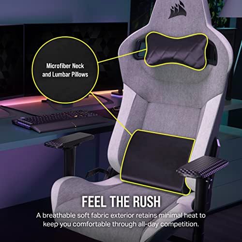Corsair T3 Rush Fabric Gaming Chair  2023    Racing Inspired Design   Soft Fabric Exterior   Padded Neck Cushion   Memory Foam Lumbar Support   Adjustable Seat Height   Charcoal